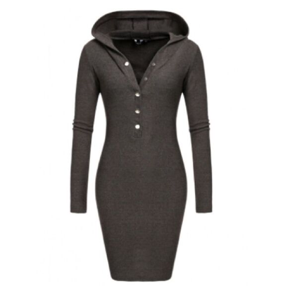 New Sexy Gray Hooded Pencil Dress Size Small - Picture 1 of 2